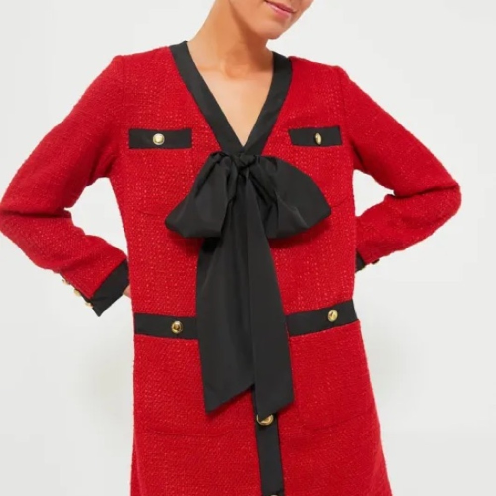 Pomander Place NEW Red Coco Tweed Long Sleeve Retro Preppy Mini Dress Size XL